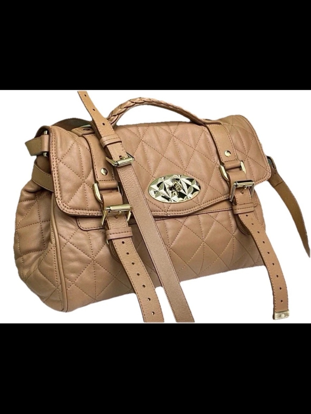 Mulberry Quilted Tan Satchel with Gold Hardware